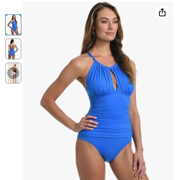La Blanca Women's One Piece Swimsuit High Neck Keyhole Island Goddess - Picture 1 of 4